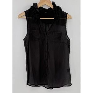 Lapis Sleeveless Black Ruffle Collar Button Blouse Sz L Whimsigoth Romantic Boho